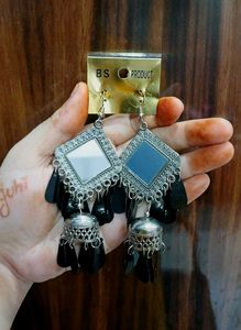 Trendy Boho Oxidised Mirror Jhumka Earrings 🖤