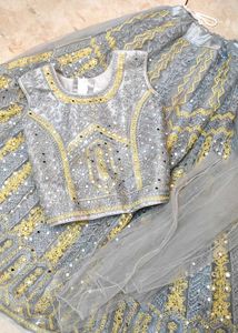 Elegant Lehenga Choli Set 🤍✨ Pretty Mirror Work😍