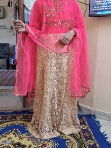 Elegant Pink &amp; Gold Ethnic Dress