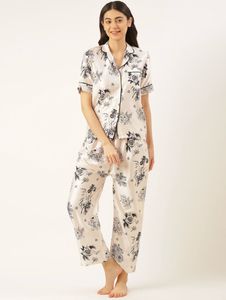 Floral Print Satin Night Suit