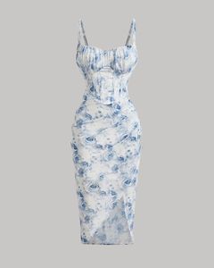 Floral Print Spaghetti Strap Empire Waist Asymmetr