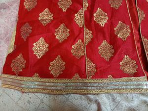 Elegant Red Banarasi Anarkali Set with Golden Moti