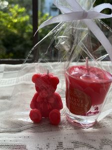 Combo Of Teddy Bear And One Glass Candle
