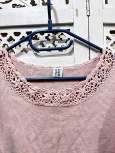 🎀Pink Crocheted Trim Top B