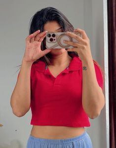 Red Polo Neck Crop Top