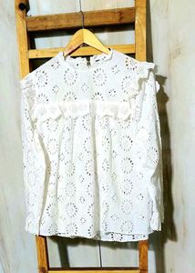 White Eyelet Ruffle Top size-40