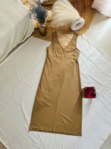Tan Sleeveless Midi Dress