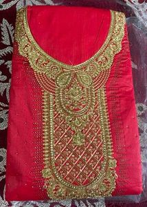 Red Embroidered Dress Material
