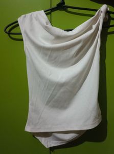 White Cowl Neck Sleeveless Top