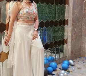 Crop Top With Plazo and Ruffle Neckline duppata