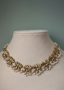 Lotus Pearl Necklace with earrings
