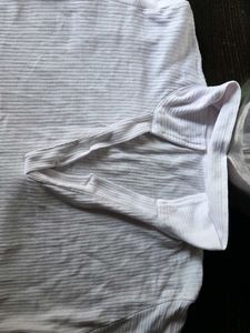 Deep Neck Striped White T-Shirt