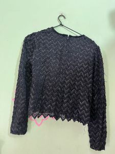 Black Full Sleeves Party Glam Top