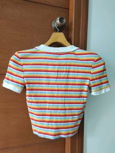 Colourful Striped Short Sleeve Clollared Y2K Top🌈