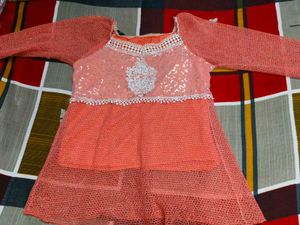 Pretty Peach Embroidered + Sequin Top