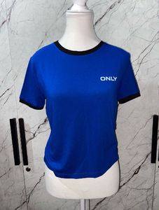 Round Neck BLUE CONTRAST TIPPING T-SHIRT,