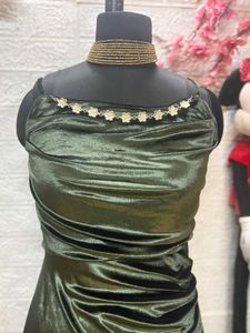 Green Draped Evening Dress