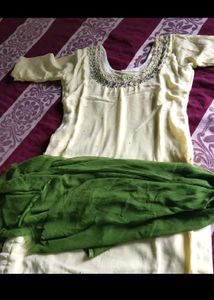 satin silky salwar suit cream colour
