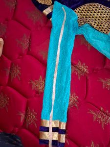 Teal &amp; Gold Embellished Anarkali Dress