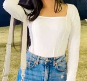 H&amp;m White Bodysuit Top