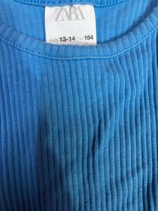 Blue Ribbed Cutout Tank Top