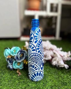 Handpainted Blue Glass Bottle