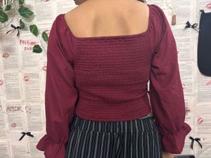 Maroon Tie-Front Crop Top