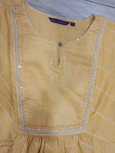 (Rangmanch)Bright Yellow Printed Kurti Embroidery.