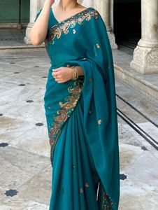 Peacock Green Saree With Details