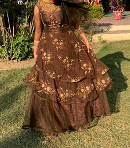Elegant Brown Embroidered Gown