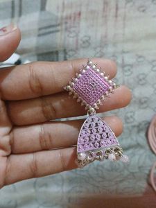 Pink Jhumka Earrings
