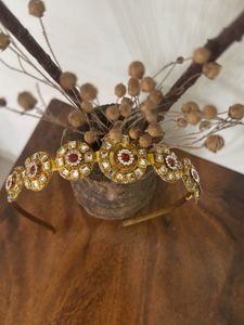 Elegant Gold & Red Gemstone Headband