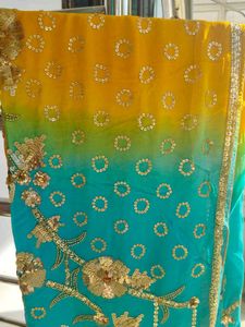 Elegant Yellow Sequin Sari