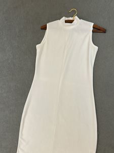 White Sleeveless Mock Neck Dress