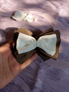 Brown &amp; White Bow Hair Clip