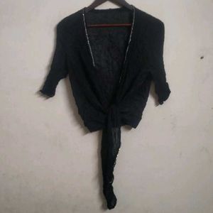 Black Crushed Fabric Shrug Style Top