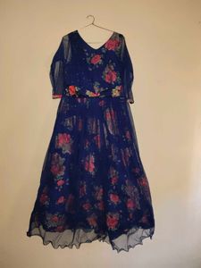 Elegant Blue Floral Gown Dress