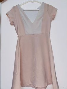 Elegant Pink Peach V Neck Knee Length Dress