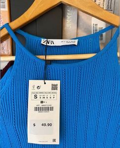 Zara Pointelle Blue Stretch Cold Shoulder Bodycon