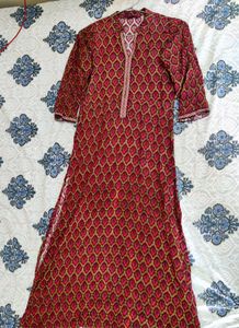 Libas Kurta Red Patterned Long Length