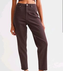 H&M Women Mom Loose Fit Brown Twill Trousers