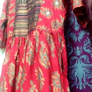 Handworked Naira Cut Kurti With Golden Print