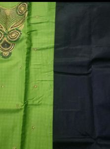 Green and Blue Embroidered Dress Material