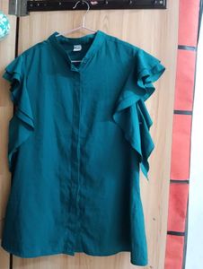 Ruffle Sleeve Green Blouse