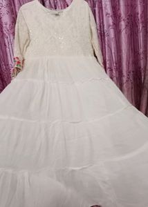 White Chikankari Frock Kurta
