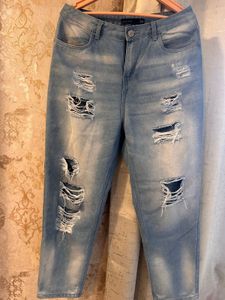 Ripped Denim Jeans- Waist- 34 High Waist
