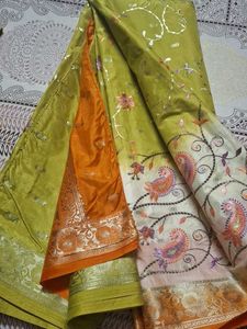 Elegant Embroidered katan silk Saree with blouse