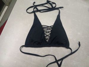 Black Lace-Up Bikini Top