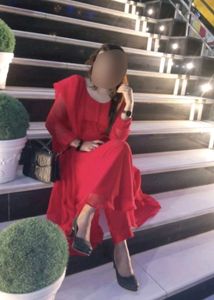 Red Georgette Circular Frock Suit With Dupatta