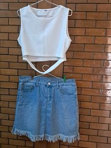 Combo  Of Top N DENIM Skirt  In Premium Imported F